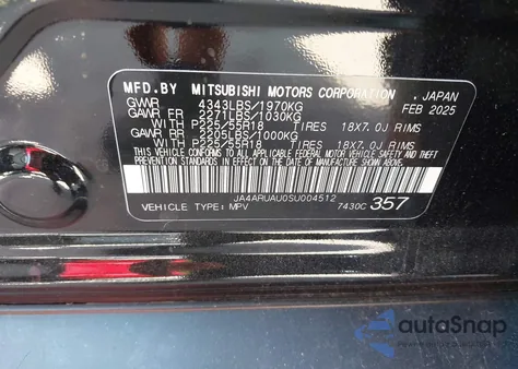 2025 Mitsubishi Outlander Sport 2.0 Le Awc из США, поврежденный, VIN JA4ARUAU0SU004512